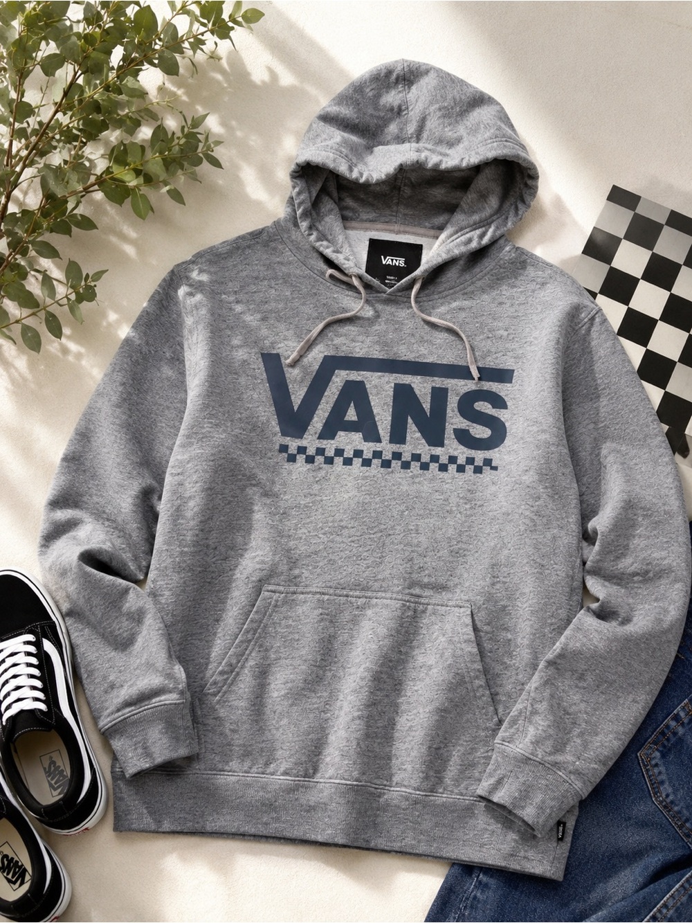 Vans Men’s Gray Logo Pullover Hoodie Sweatshirt Size Small